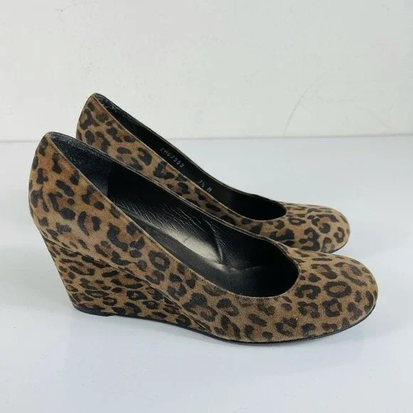 Stuart Weitzman Animal Leopard Cheetah Print Suede Leather Wedge Shoes Size 7.5 - Picture 10 of 16